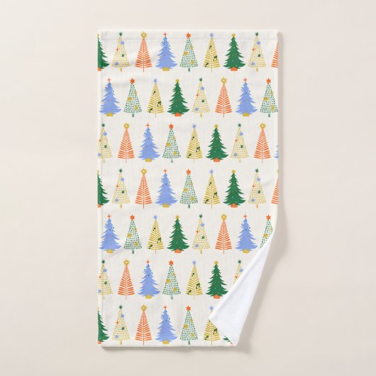 Schattigee kerstbomen rood groen boho bad handdoek (Handdoek)
