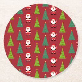 Schattigee kerstbomen & Sinterklaaspatroonrood Ronde Kartonnen Onderzetter