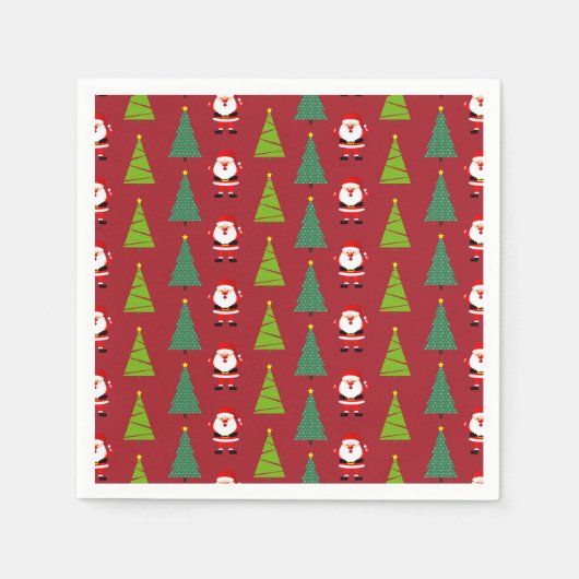 Schattigee kerstbomen & Sinterklaaspatroonrood Servet (Voorkant)