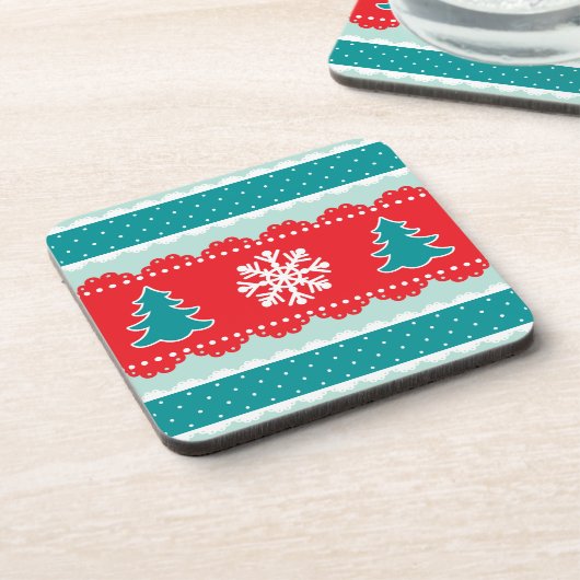 Schattigee kerstbomen Sneeuwvlokken Patroonontwerp Drankjes Onderzetter (Linkerzijde)