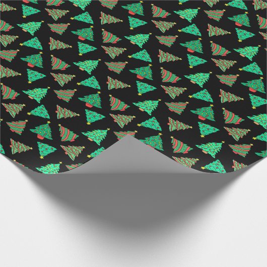 Schattigee kerstbomen zwart gemodelleerd cadeaupapier (Hoek)