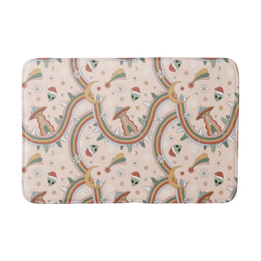 Schattigee kerstboom Alien Rainbow vakantiepatroon Badmat (Voorkant)