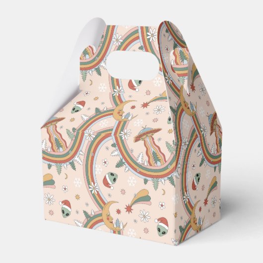 Schattigee kerstboom Alien Rainbow vakantiepatroon Bedankdoosjes (Achterkant)