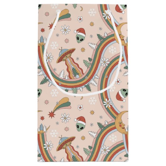 Schattigee kerstboom Alien Rainbow vakantiepatroon Klein Cadeauzakje (Achterkant)