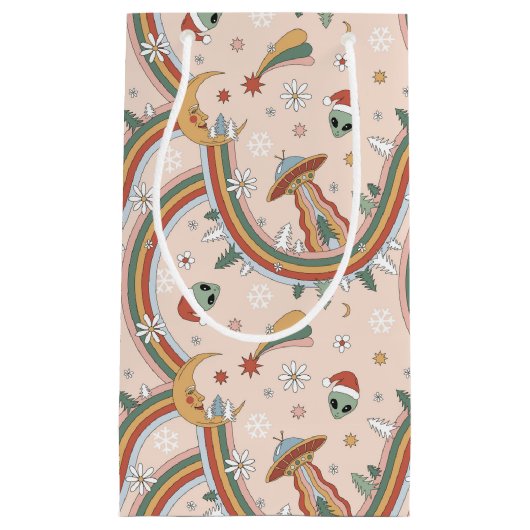 Schattigee kerstboom Alien Rainbow vakantiepatroon Klein Cadeauzakje (Voorkant)