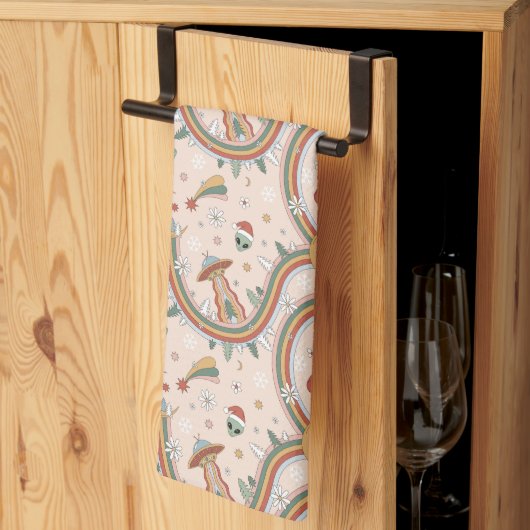 Schattigee kerstboom Alien Rainbow vakantiepatroon Theedoek (Derde Gevouwen)