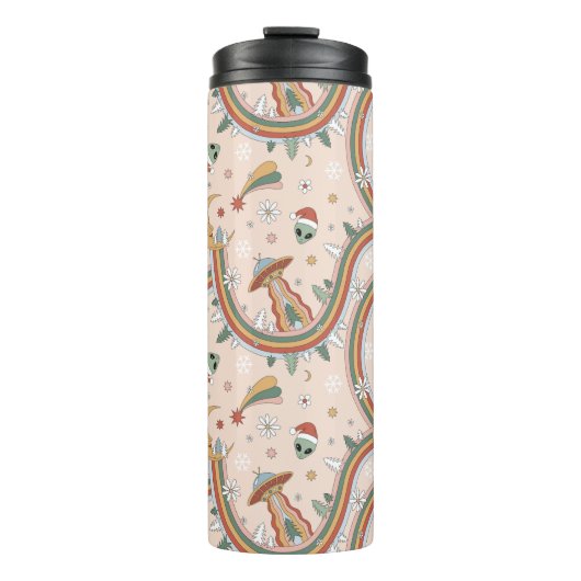 Schattigee kerstboom Alien Rainbow vakantiepatroon Thermosbeker (Voorkant)
