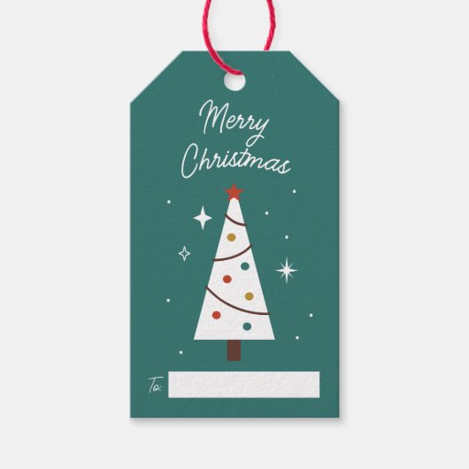 Schattigee Kerstboom Blauwgroen Cadeaulabel (Voorkant)