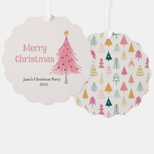 Schattigee kerstboom blush roze feest ornament kaart (Voorkant / Achterkant)