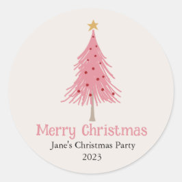 Schattigee kerstboom blush roze feest ronde sticker