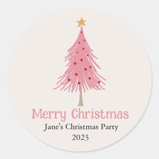 Schattigee kerstboom blush roze feest ronde sticker (Voorkant)