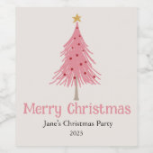 Schattigee kerstboom blush roze feest wijn etiket (Enkel label)