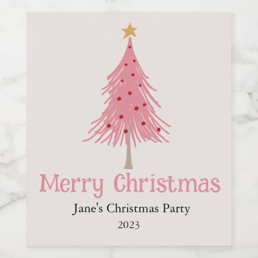 Schattigee kerstboom blush roze feest wijn etiket (Enkel label)