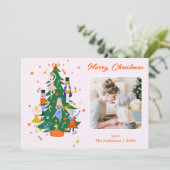 Schattigee Kerstboom Illustratie met Foto Feestdagenkaart (Staand voorkant)