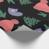 Schattigee kerstboom, kousen, rode Petten op zwart Cadeaupapier (Hoek)
