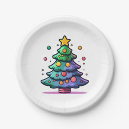 Schattigee kerstboom met kleurrijke Ornamenten Papieren Bordje