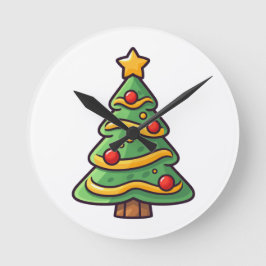 Schattigee kerstboom met Ornamenten Ronde Klok