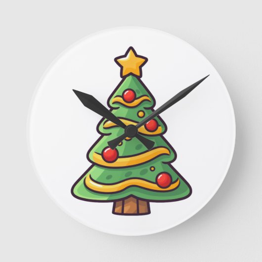 Schattigee kerstboom met Ornamenten Ronde Klok (Voorkant)