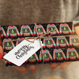 Schattigee kerstboom op lelijke kersttrui cadeaupapier