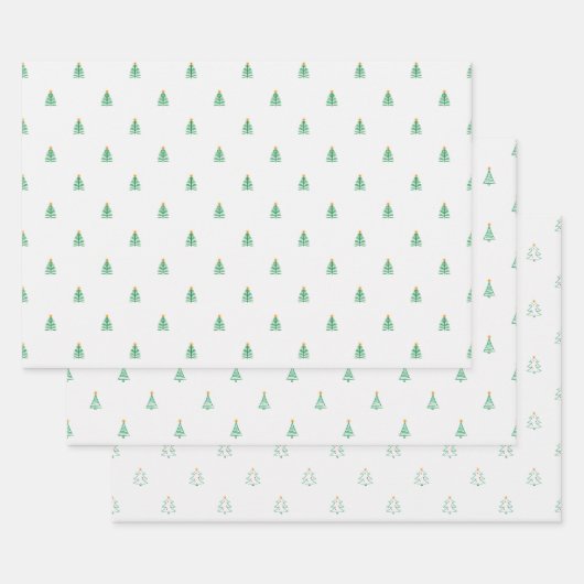 Schattigee kerstboom op wit inpakpapier vel (Set)