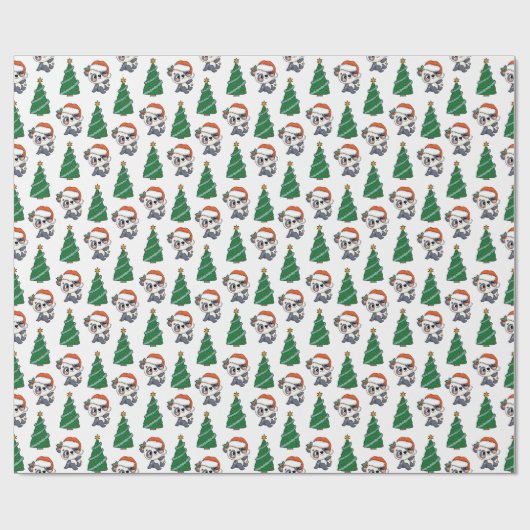 Schattigee kerstboom panda rode kerstmuts cadeaupapier (Vlak)