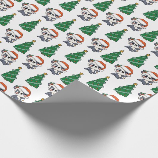 Schattigee kerstboom panda rode kerstmuts cadeaupapier (Hoek)