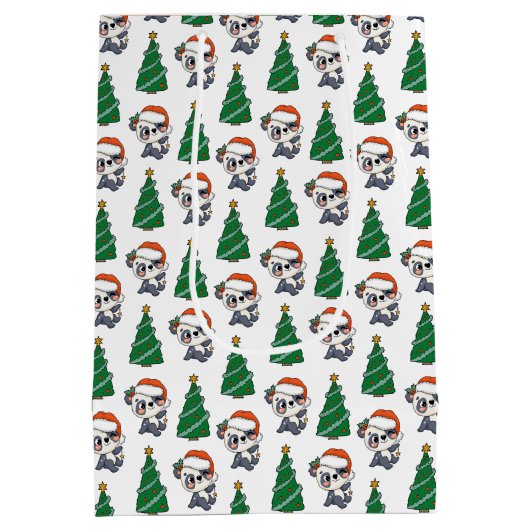 Schattigee kerstboom panda rode kerstmuts medium cadeauzakje (Achterkant)