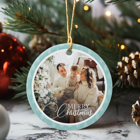 Schattigee Kerstboom Patroon Familie Foto Vakantie Keramisch Ornament