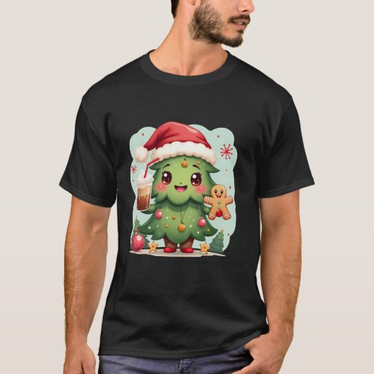 Schattigee kerstboom peperkoek kerstmuts feestelij t-shirt (Voorkant)