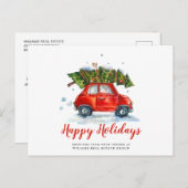 Schattigee kerstboom rode auto zakelijke groet briefkaart (Voorkant / Achterkant)