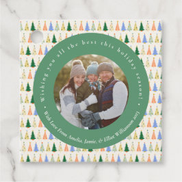 Schattigee kerstboom rode groene familie aangepast bedankjes labels