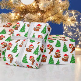 Schattigee kerstboom rode panda kerstmuts cadeaupapier