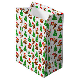 Schattigee kerstboom rode panda kerstmuts medium cadeauzakje