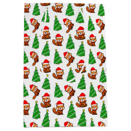 Schattigee kerstboom rode panda kerstmuts medium cadeauzakje