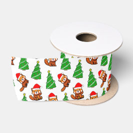 Schattigee kerstboom rode panda kerstmuts satijnen lint