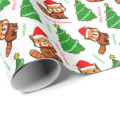 Schattigee Kerstboom Rode Panda Santa Hoed Naam Cadeaupapier (Rol Hoek)