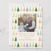 Schattigee kerstboom rood groen familie twee foto feestdagenkaart (Voorkant)