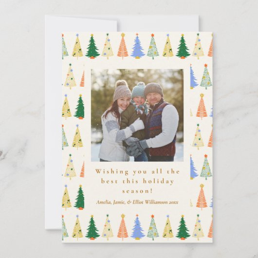 Schattigee kerstboom rood groen familie twee foto feestdagenkaart (Voorkant)