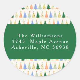 Schattigee kerstboom rood groen retouradres ronde sticker