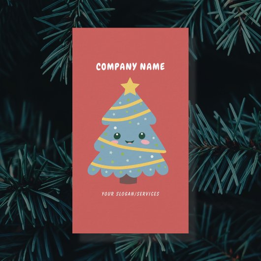 Schattigee kerstboom rood verticaal visitekaartje