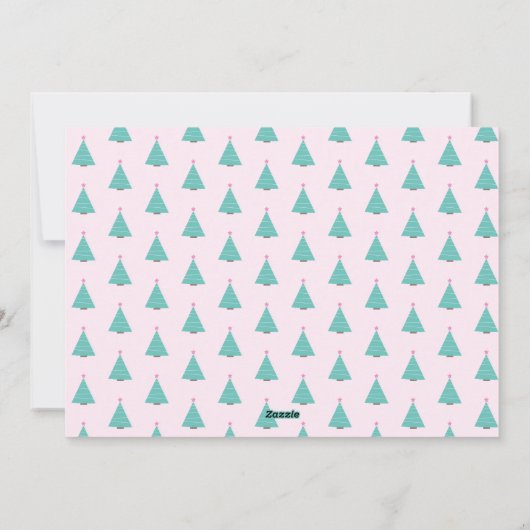 Schattigee kerstboom roze en turquoise foto feestdagenkaart (Achterkant)