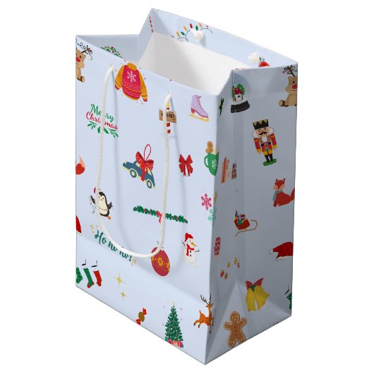 Schattigee Kerstboom Sneeuwpop Sneeuwvlokken Sneeu Medium Cadeauzakje (Voorkant Gekanteld)