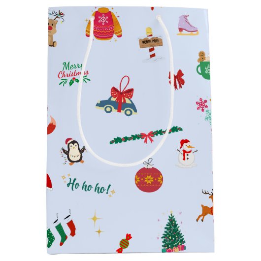 Schattigee Kerstboom Sneeuwpop Sneeuwvlokken Sneeu Medium Cadeauzakje (Voorkant)