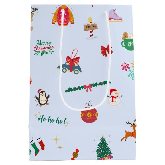 Schattigee Kerstboom Sneeuwpop Sneeuwvlokken Sneeu Medium Cadeauzakje (Achterkant)