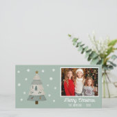 Schattigee Kerstboom Sneeuwvlokken Familiefoto Feestdagenkaart (Staand voorkant)