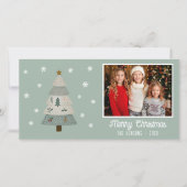 Schattigee Kerstboom Sneeuwvlokken Familiefoto Feestdagenkaart (Voorkant)