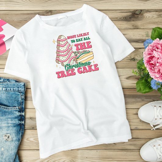 Schattigee kerstboom taart roze moderne vakantie t-shirt