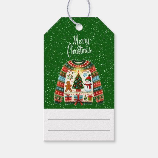 Schattigee kerstboom trio lelijke kersttrui cadeaulabel (Voorkant)