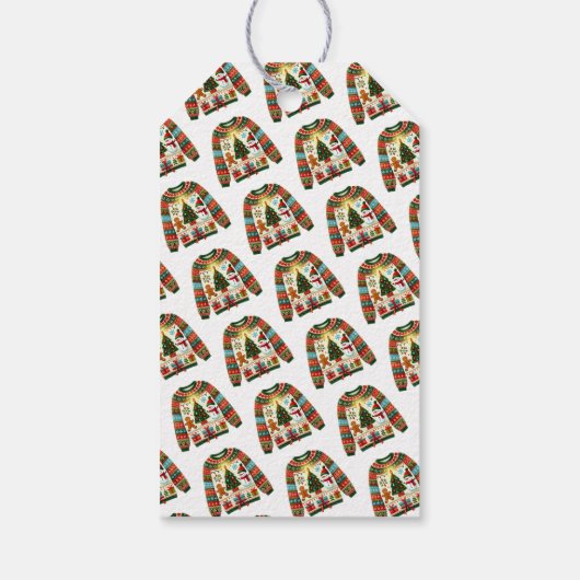 Schattigee kerstboom trio lelijke kersttrui cadeaulabel (Achterkant)