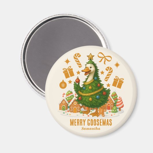 Schattigee kerstboomgans | vakantiekoelkast magneet (Voorkant / Achterkant)